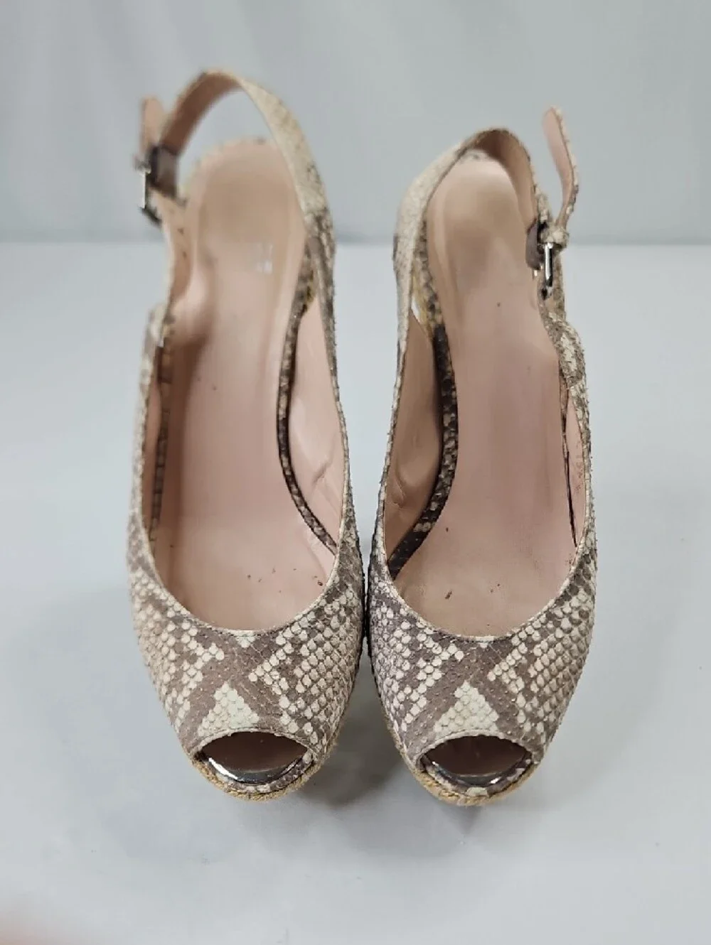 Stuart Weitzman Cream Snakeskin embossed leather espadrille sandal 39.5/9 - Picture 3 of 10